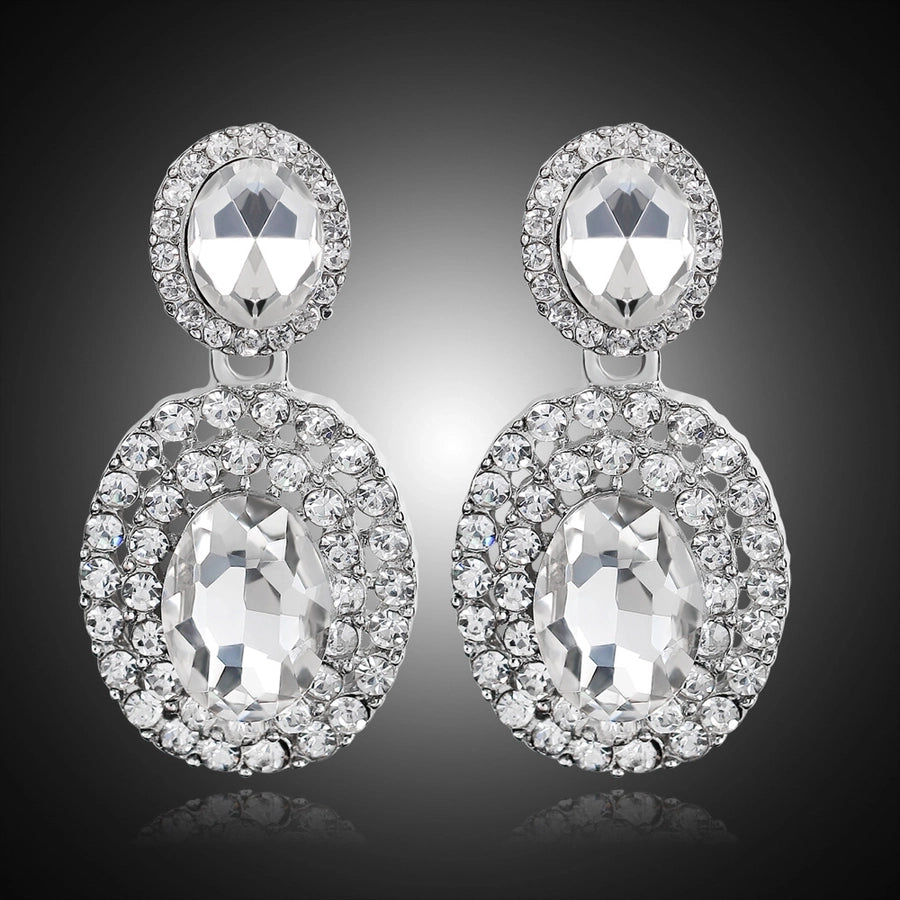 1 pair fashion oval water droplets alloy plating inlay rhinestones women's drop earrings