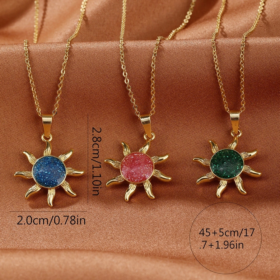 Copper 18K Gold Plated Enamel Sun Pendant Necklace
