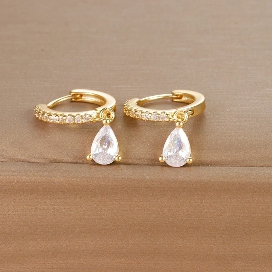 1 pair ig style shiny water droplets plating inlay stainless steel zircon drop earrings