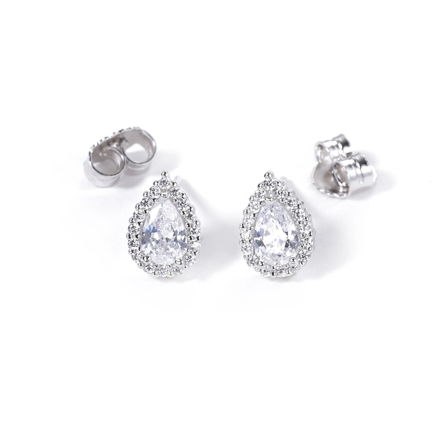 1 Piece Luxurious Romantic Sector Oval Plating Inlay Sterling Silver Zircon White Gold Plated Ear Studs