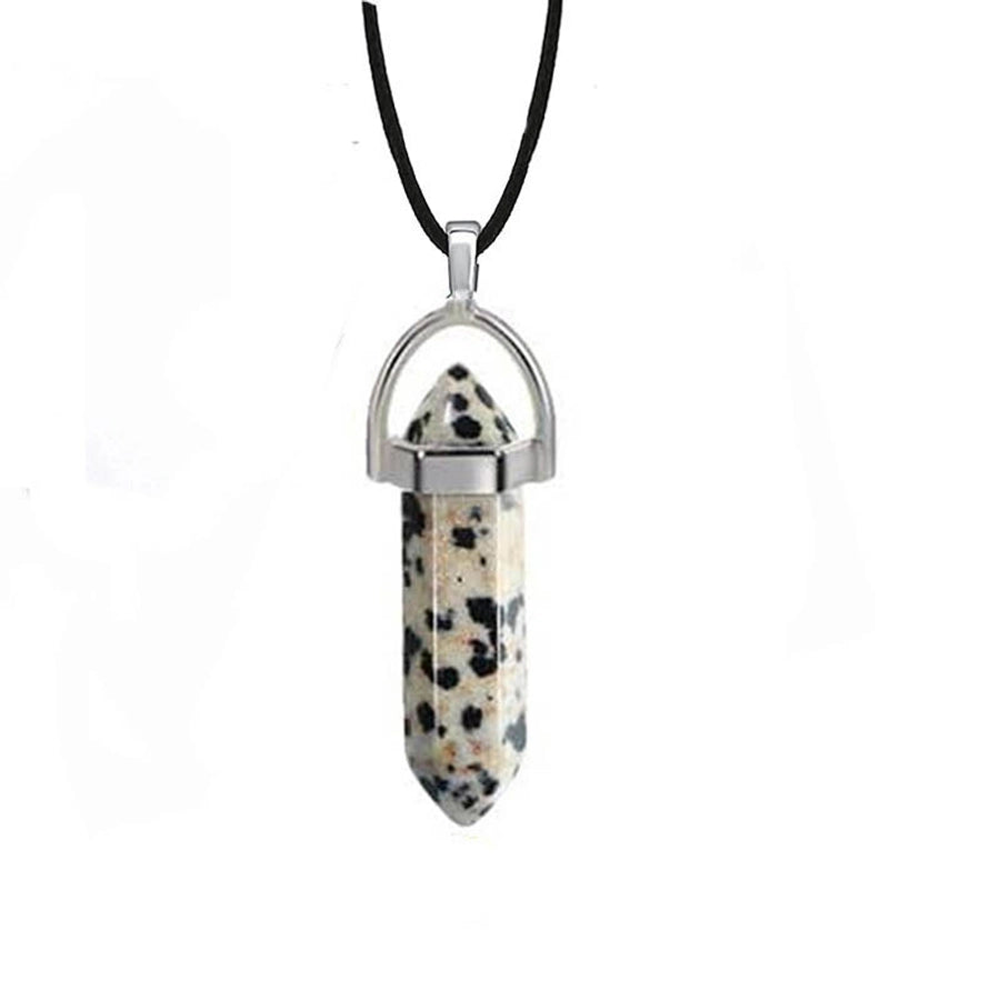 fashion hexagon prism natural stone leather rope pendant necklace 1 piece