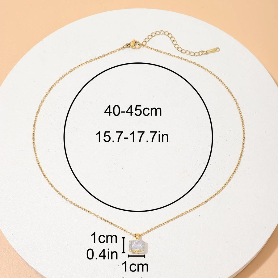 Copper 18K Gold Plated Plating Inlay Square Zircon Pendant Necklace