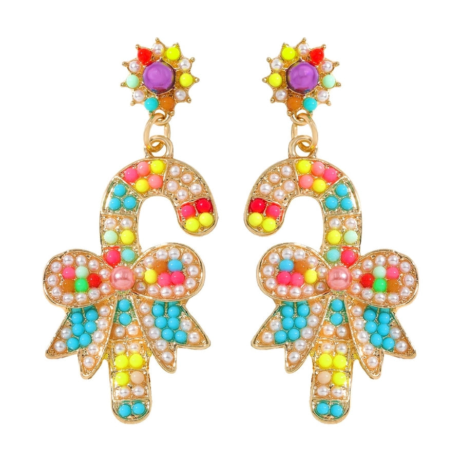 1 piece vintage style christmas tree enamel plating inlay alloy plastic glass glass pearl gold plated silver plated drop earrings
