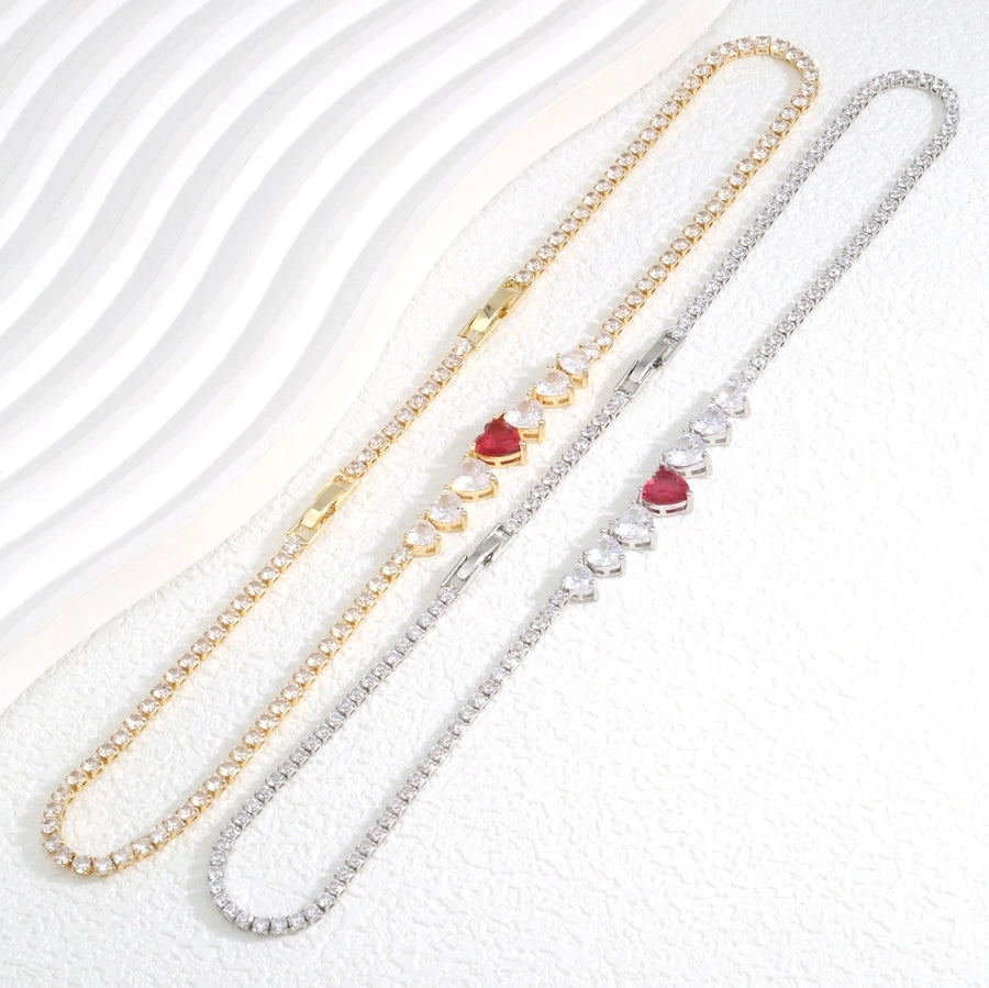 Copper K Gold Plated Plating Inlay Heart Shape Zircon Necklace