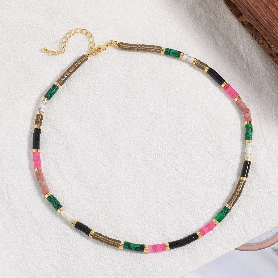 Vintage Style Vacation Romantic Irregular Round 18K Gold Plated natural stone Titanium Steel  Pendant Necklace