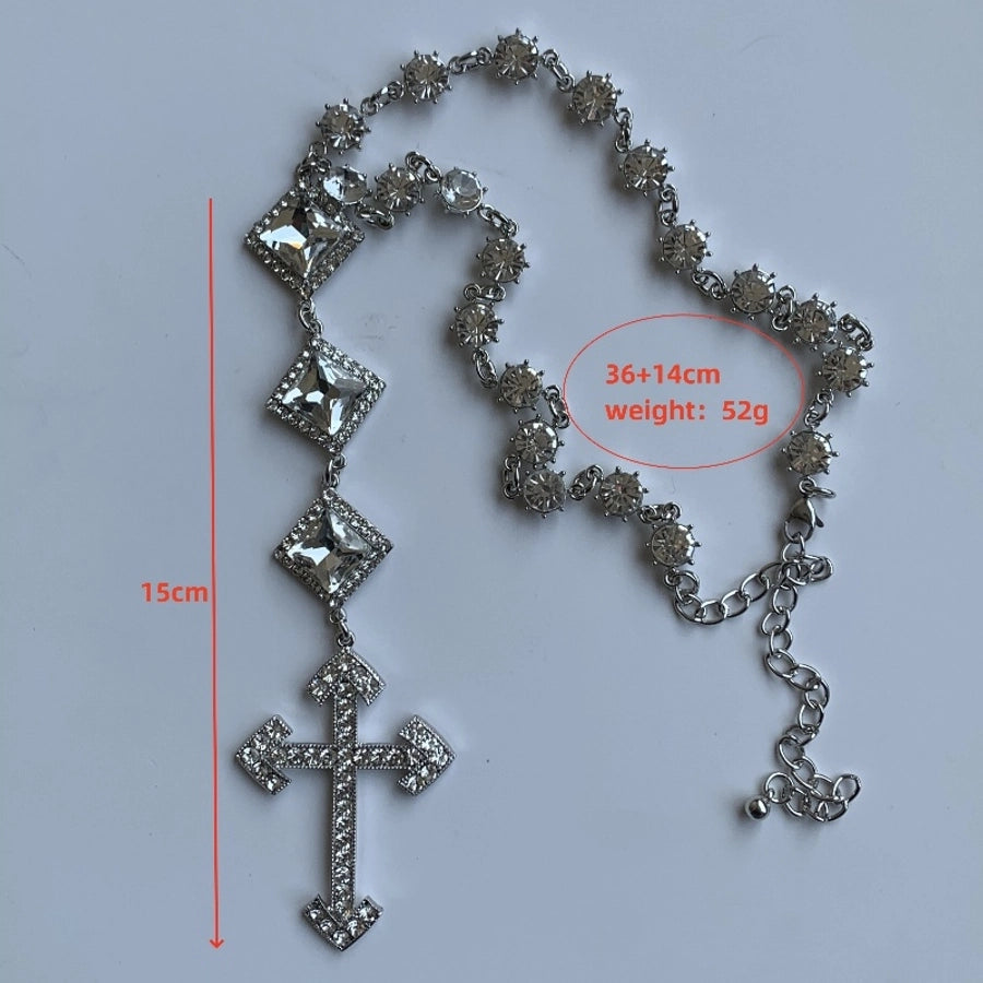 Hip-Hop Exaggerated Punk Cross Tassel Silver Plated Rhinestones Alloy Rhinestone Copper  Necklace