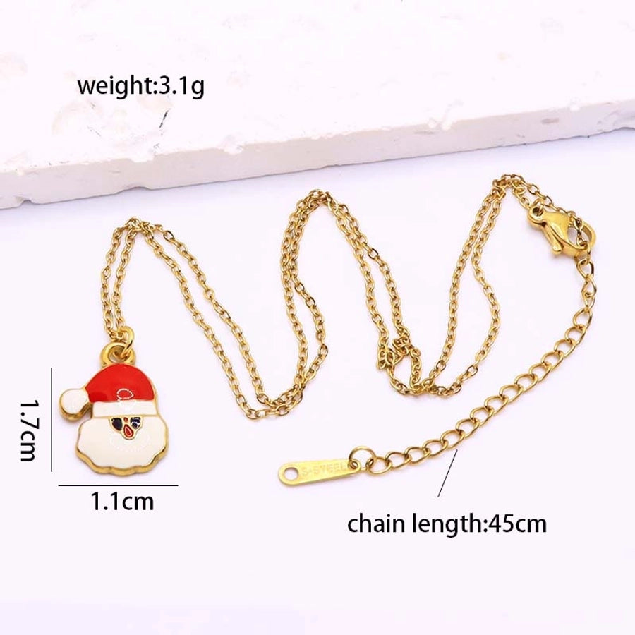Elegant Santa Claus 18K Gold Plated Zircon 304 Stainless Steel  Pendant Necklace