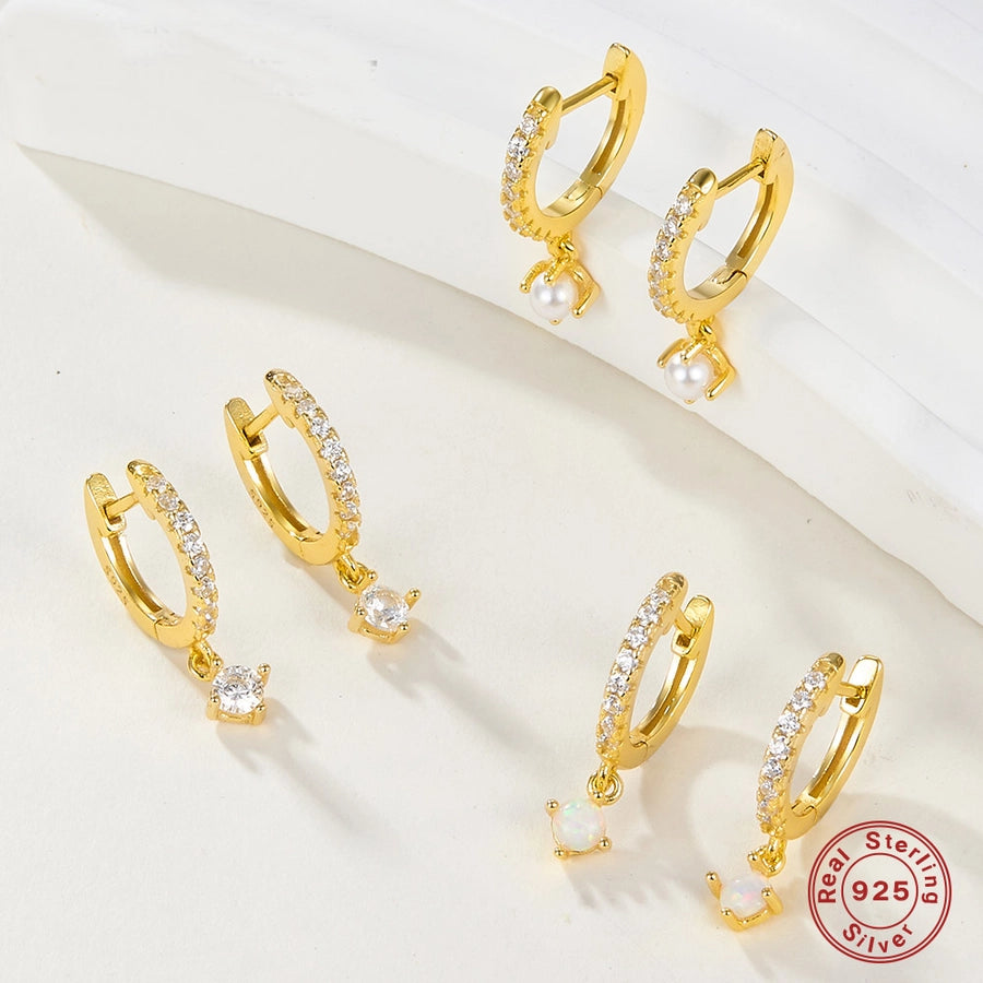 1 pair cute luxurious queen solid color plating inlay sterling silver zircon 18k gold plated drop earrings