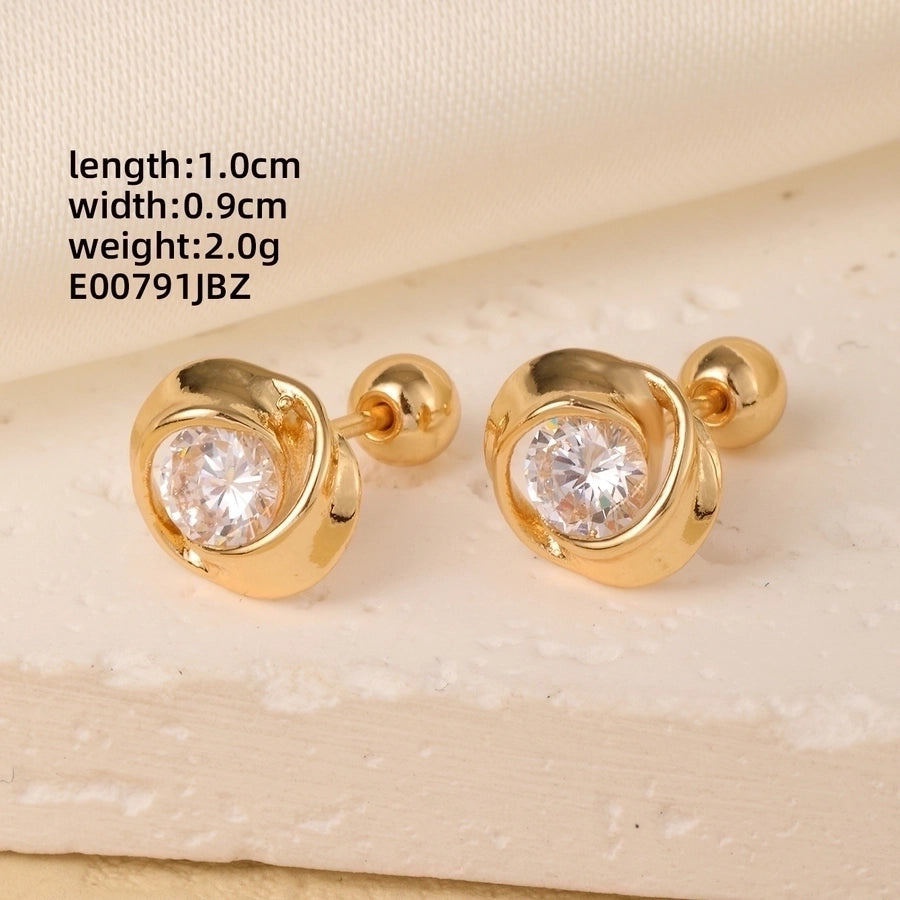 1 Pair Elegant Simple Style Geometric Heart Shape Butterfly Inlay 304 Stainless Steel Copper Zircon Gold Plated Ear Studs