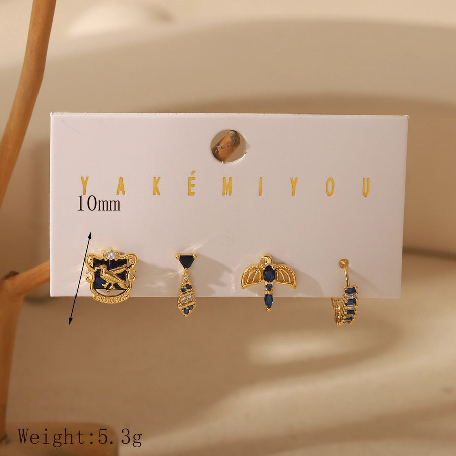 1 Set Yakemiyou Simple Style Cool Style Cartoon Inlay Copper Zircon 14K Gold Plated Earrings