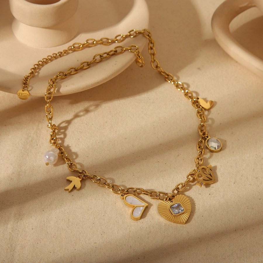 Jewelry Simple Style Classic Style Commute Four Leaf Clover Red Heart 304 Stainless Steel Acrylic Zircon 18K Gold Plated Plating Inlay Pendant Necklace