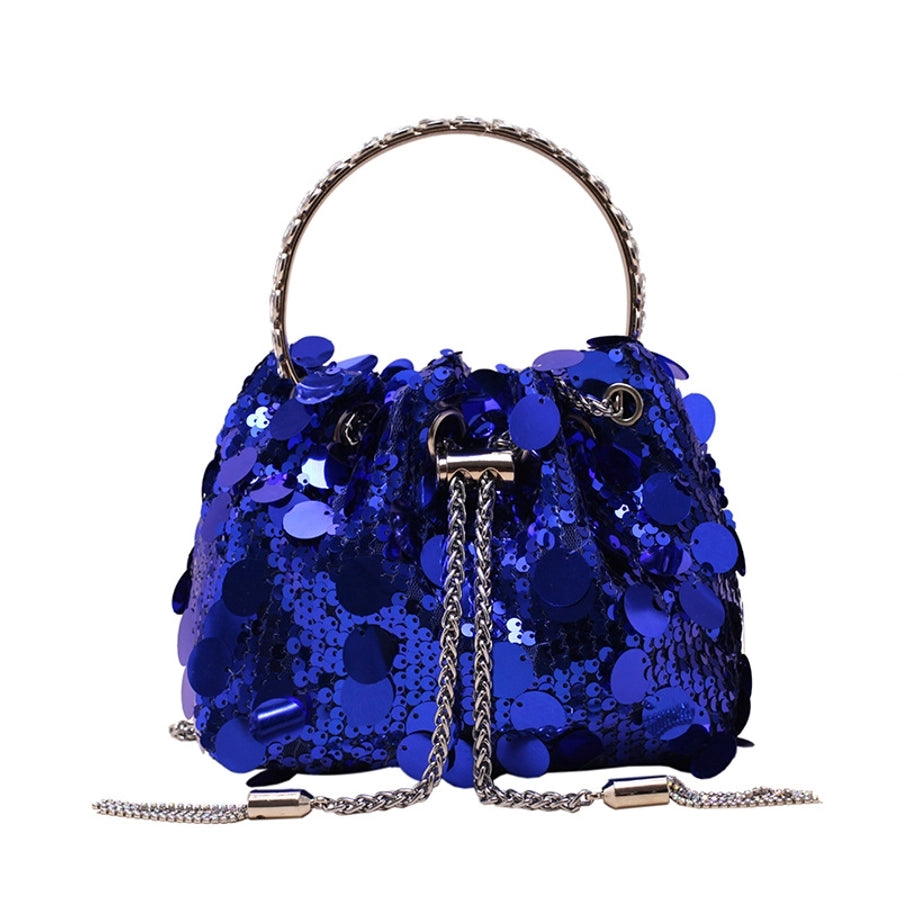 black yellow silver sequin solid color bucket evening bags