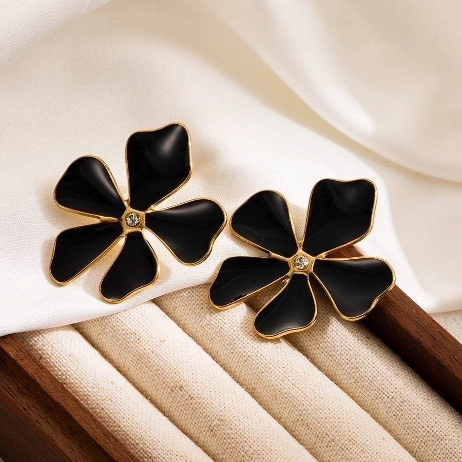 1 pair ig style flower enamel stainless steel ear studs