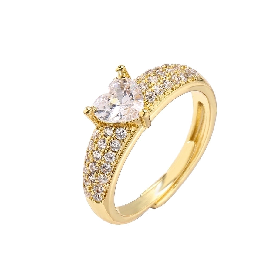 sweet heart shape copper plating inlay zircon open ring 1 piece