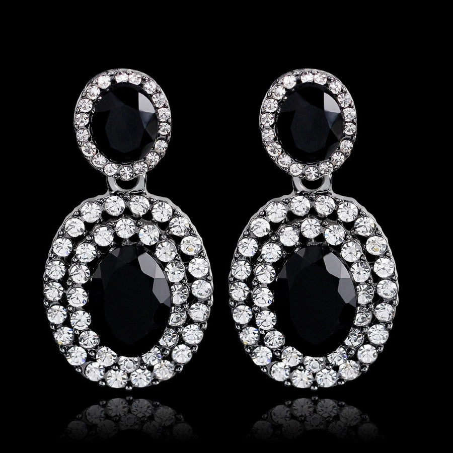 1 pair fashion oval water droplets alloy plating inlay rhinestones women's drop earrings