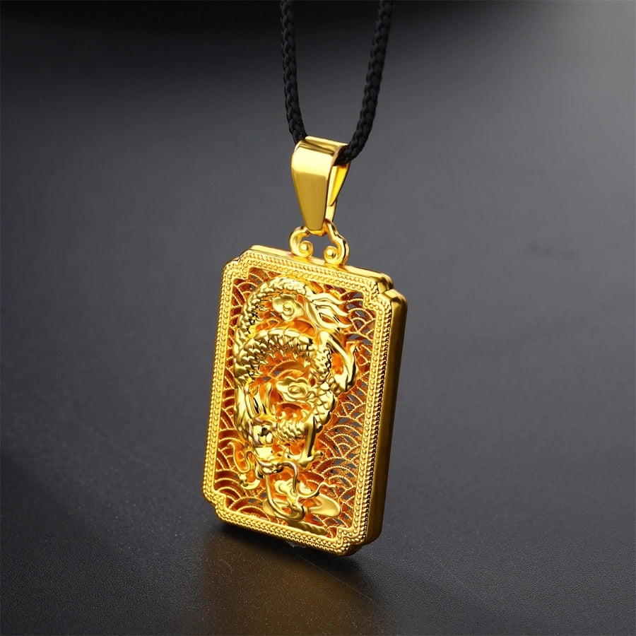 Casual Flower Gourd Dragon rope Copper Hollow Out 24K Gold Plated Men's Pendant Necklace
