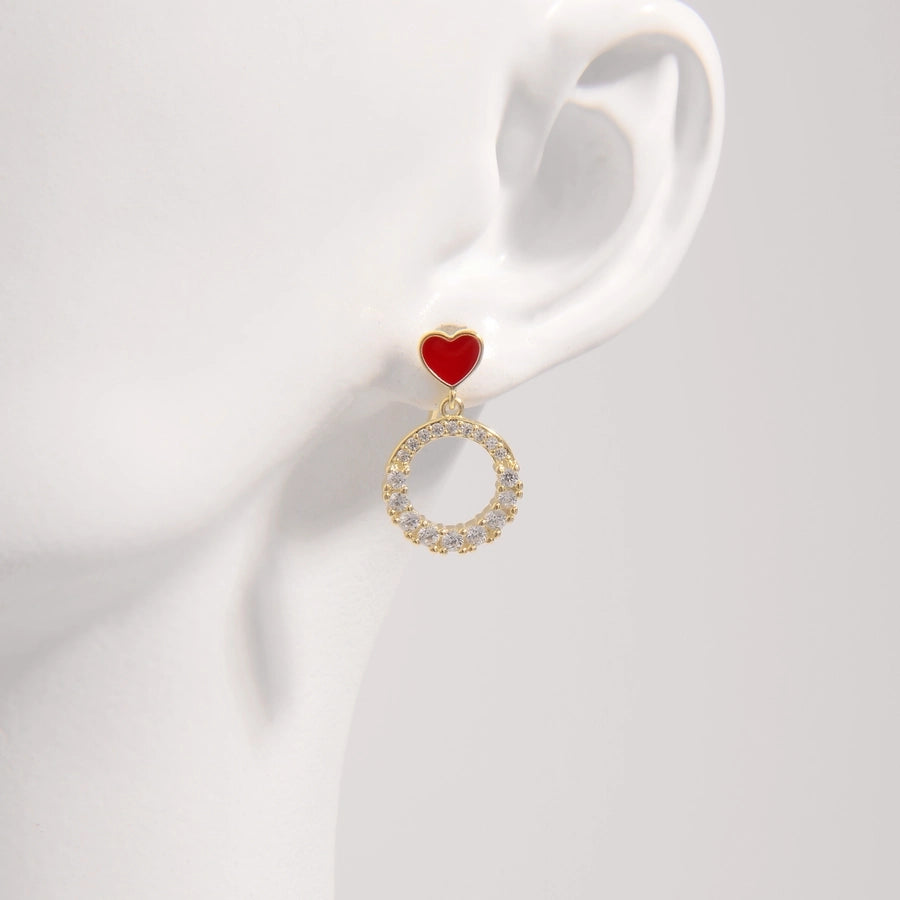 1 Pair Elegant Heart Shape Life Tree Butterfly Inlay Sterling Silver Zircon White Gold Plated Ear Studs