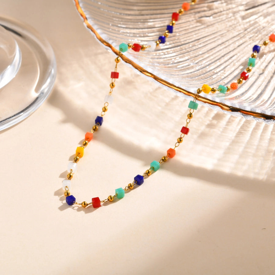 Style Personalized Retro Style  Necklace Stainless Steel Women's Cut Color Beaded Bracelet Gold-Plated Accessories