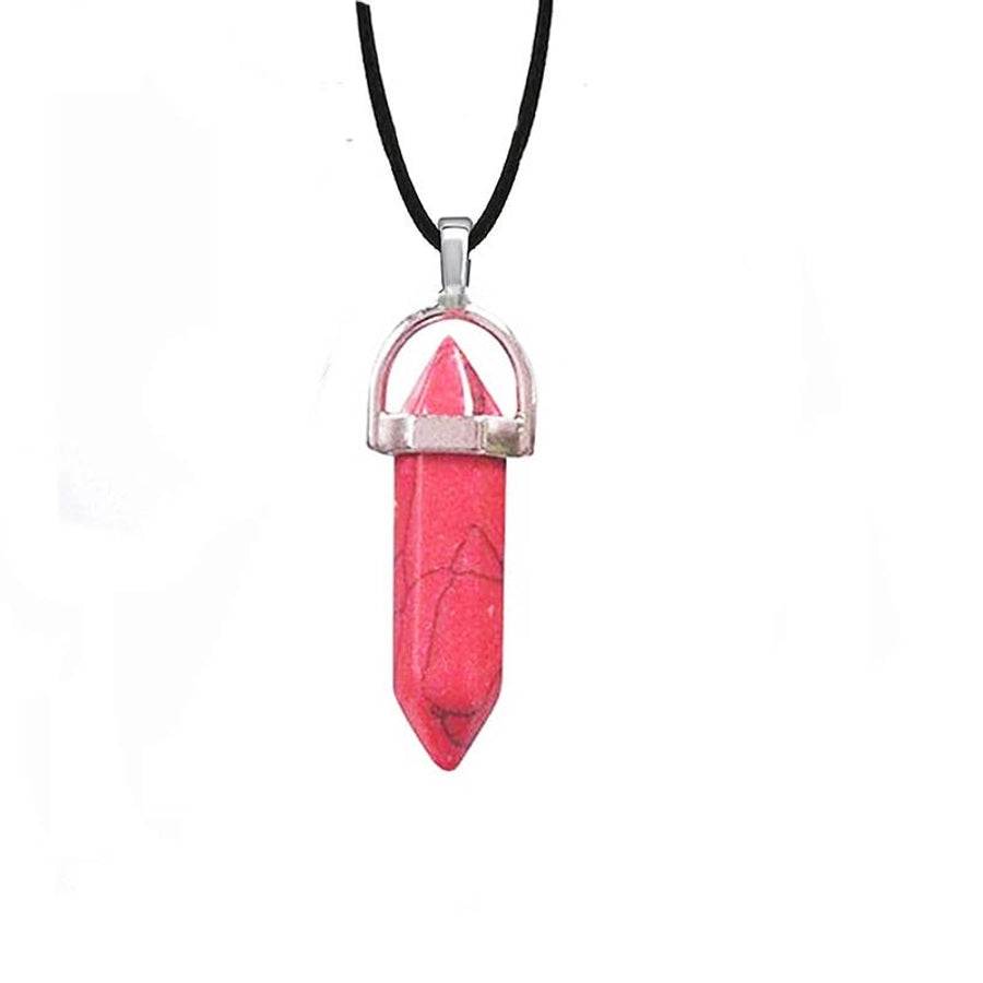 fashion hexagon prism natural stone leather rope pendant necklace 1 piece