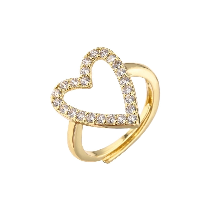 sweet heart shape copper plating inlay zircon open ring 1 piece