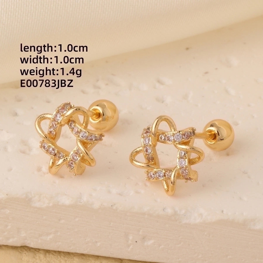 1 Pair Elegant Simple Style Geometric Heart Shape Butterfly Inlay 304 Stainless Steel Copper Zircon Gold Plated Ear Studs