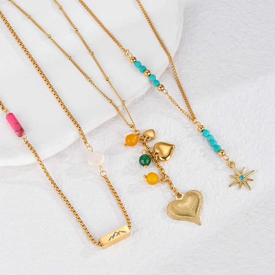 Jewelry Retro Simple Style Sun Heart Shape 304 Stainless Steel 18K Gold Plated Pendant Necklace