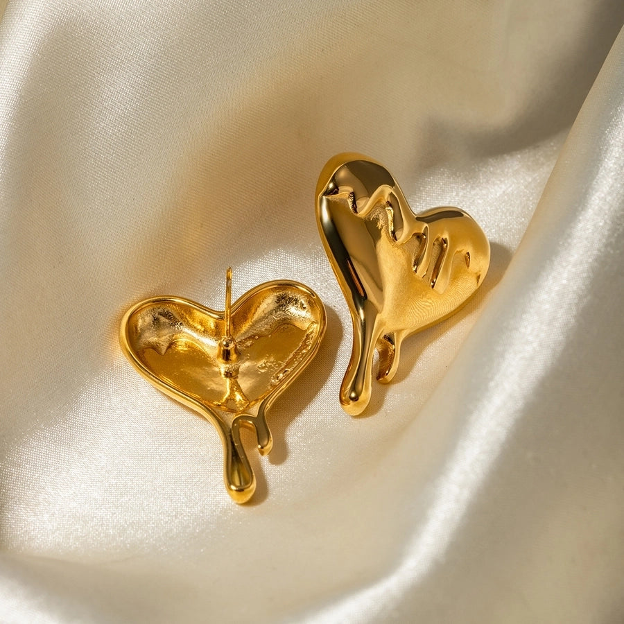 1 Pair French Style Artistic Commute Heart Shape 304 Stainless Steel 18K Gold Plated Ear Studs