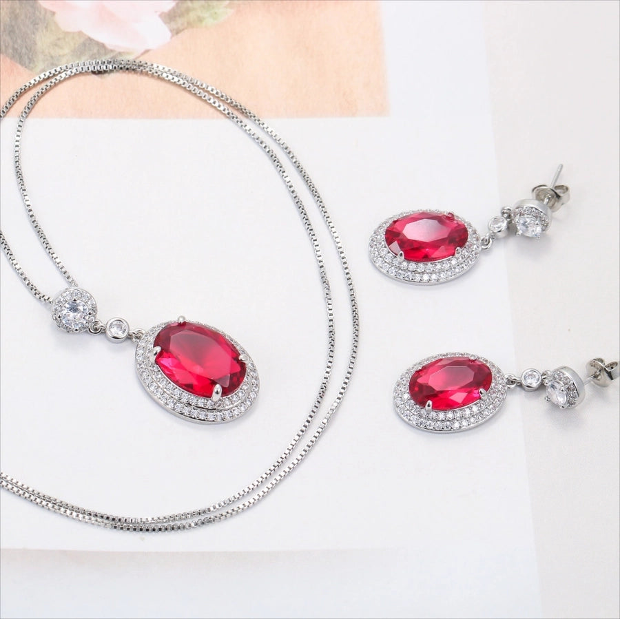 Copper Plating Inlay Oval Zircon Earrings Necklace