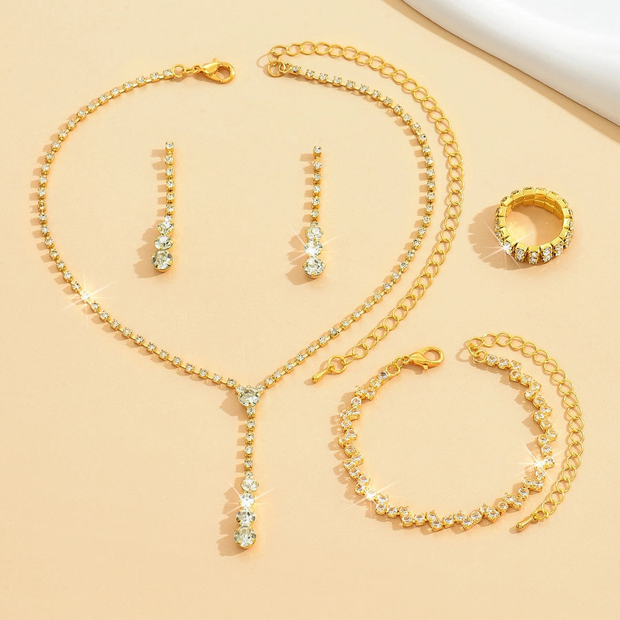 Fashion simple popular jewelry suit necklace stud earrings bracelet Diamond  hot sale wedding jewelry