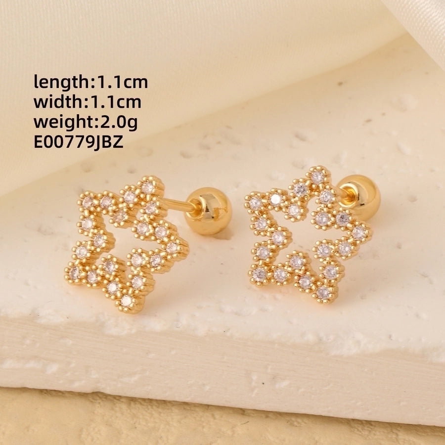 1 Pair Elegant Simple Style Geometric Heart Shape Butterfly Inlay 304 Stainless Steel Copper Zircon Gold Plated Ear Studs