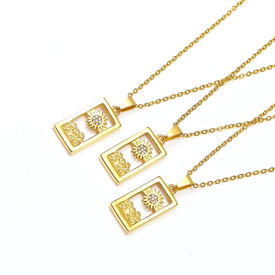 Jewelry Simple Style Sun 304 Stainless Steel Zircon 18K Gold Plated Pendant Necklace