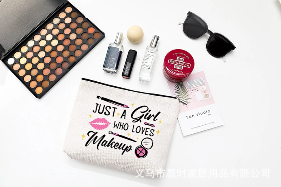 new modern simple style letter printing cotton and linen waterproof cosmetic bag   zipper storage bag