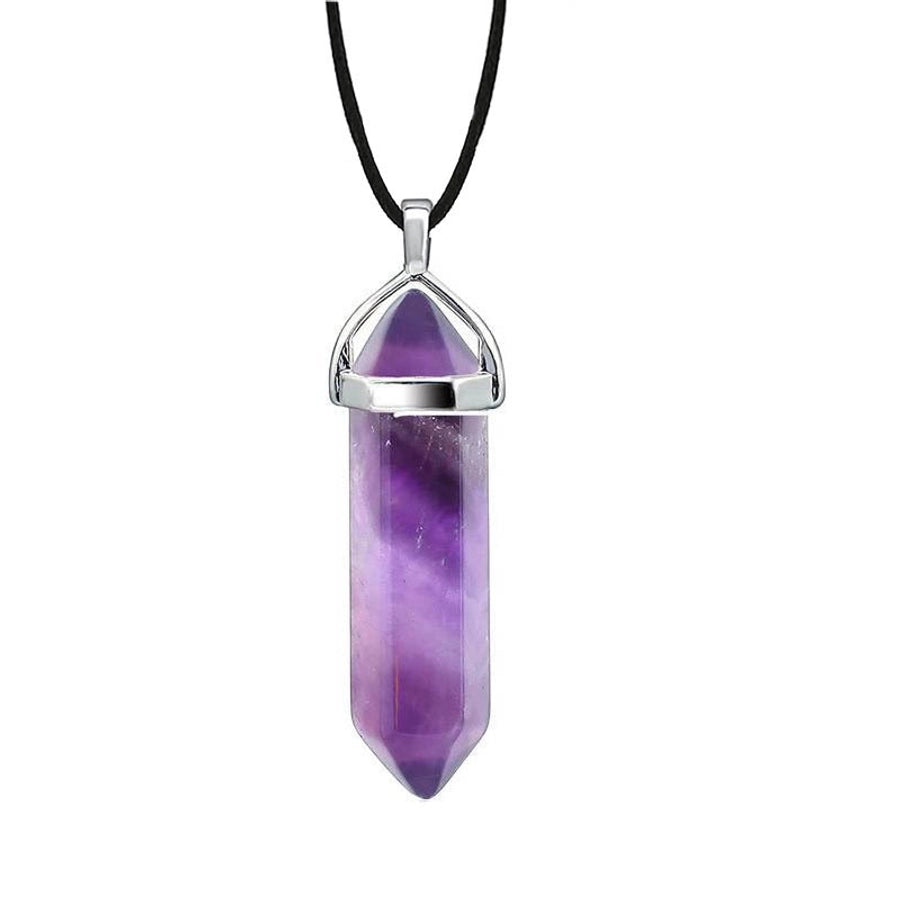 fashion hexagon prism natural stone leather rope pendant necklace 1 piece