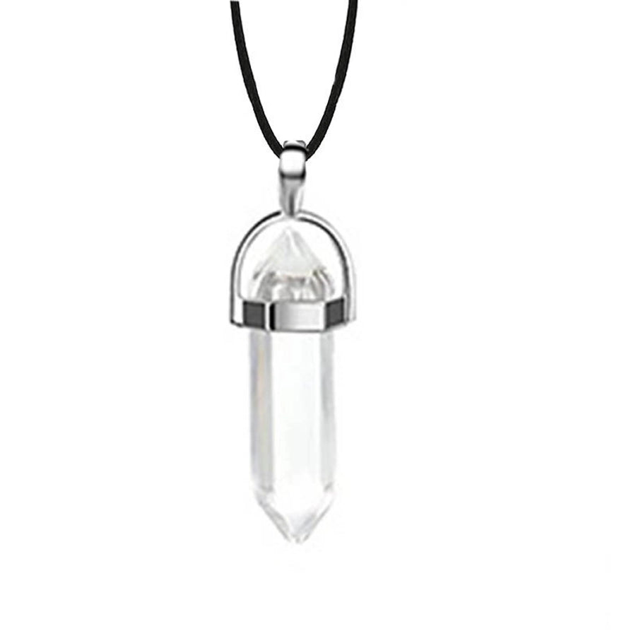 fashion hexagon prism natural stone leather rope pendant necklace 1 piece