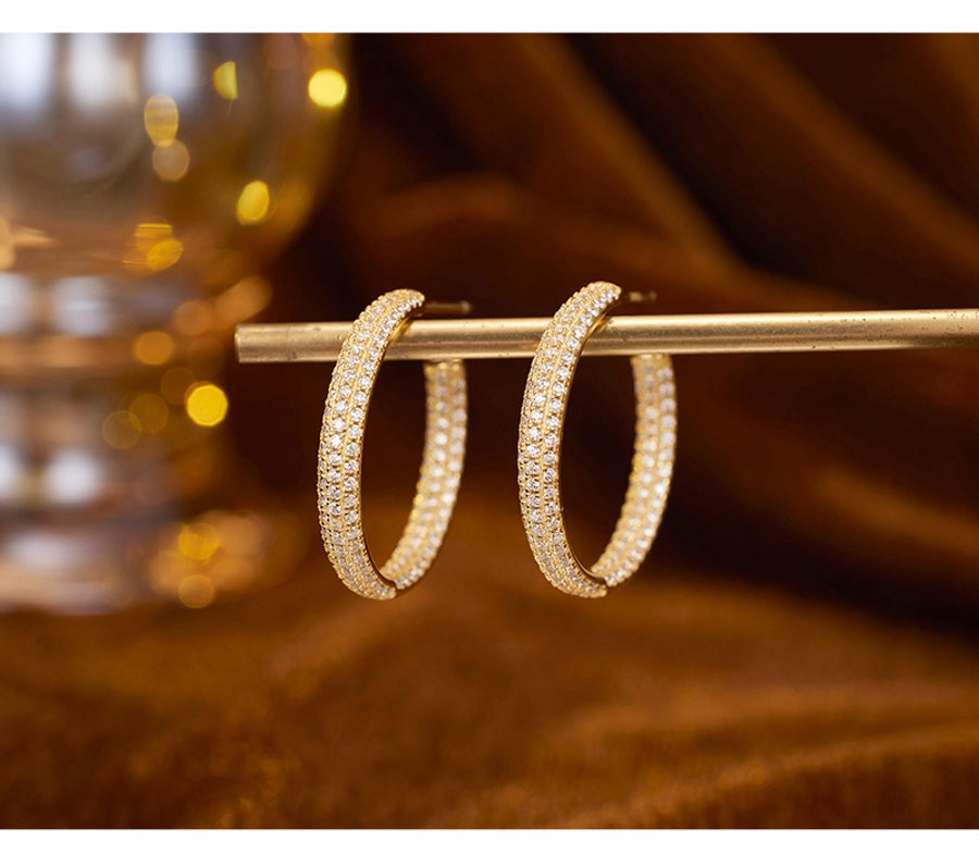 1 Pair 18K Gold Plated White Gold Plated Sterling Silver Zircon Geometric Ear Studs
