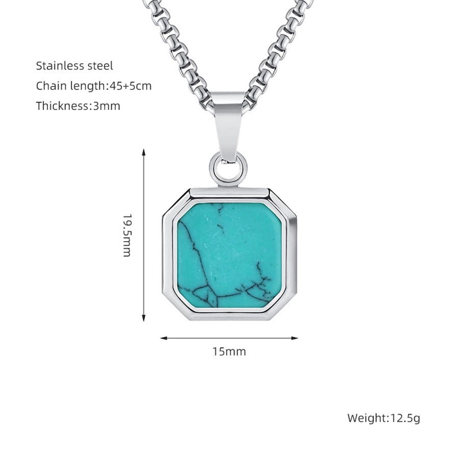 304 Stainless Steel Casual Simple Style Plating Geometric Natural Stone Pendant Necklace