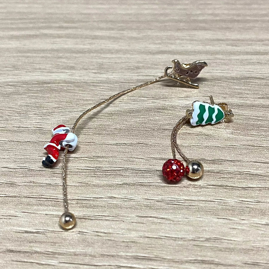 1 pair cute sweet santa claus snowflake enamel plating inlay alloy rhinestones gold drop earrings