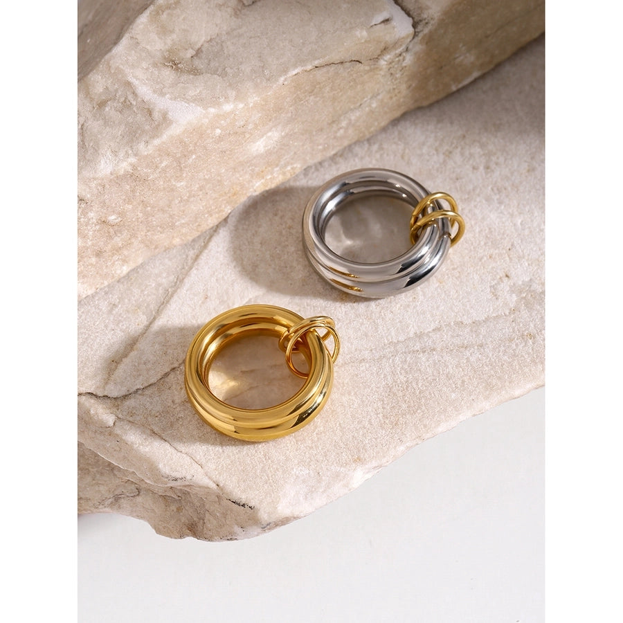 IG Style Round Solid Color 304 Stainless Steel Plating 18K Gold Plated Women's Rings