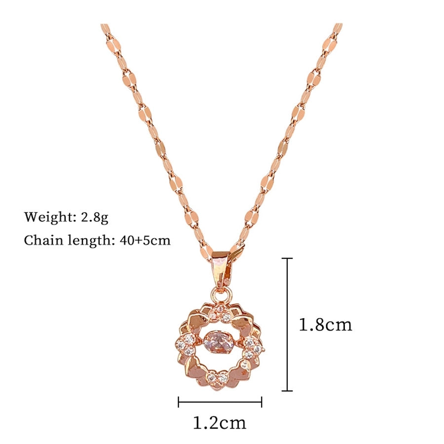304 Stainless Steel Copper Inlay Heart Shape Rhinestones Pendant Necklace