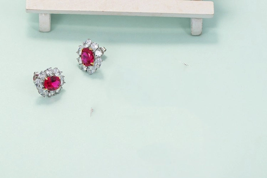 Retro flower 925 silver inlay artificial gemstones women's earrings necklace