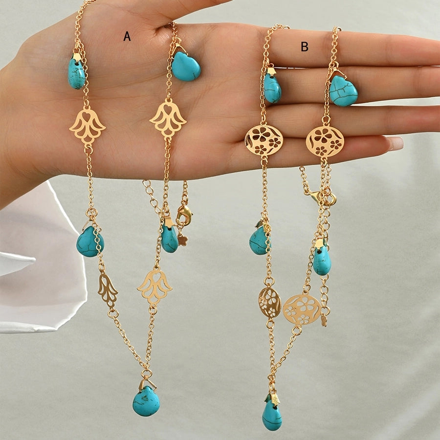 Copper 18K Gold Plated Inlay Flower Turquoise Pendant Necklace