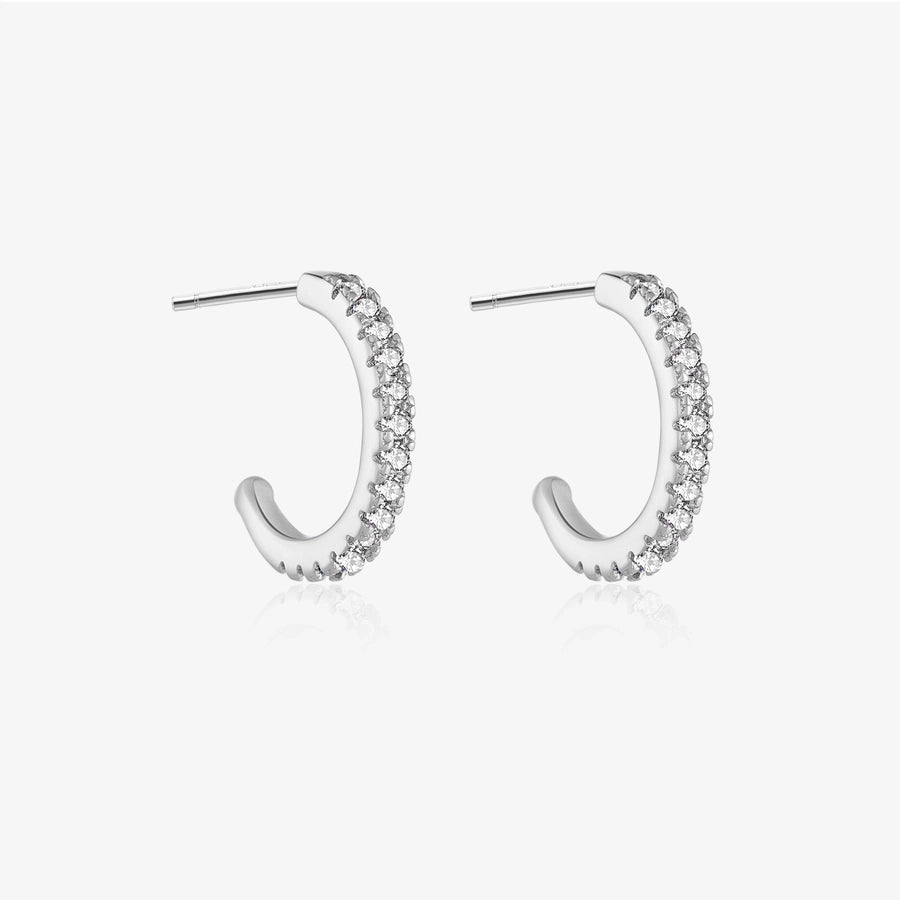 1 Pair 18K Gold Plated White Gold Plated Sterling Silver Zircon C Shape Ear Studs