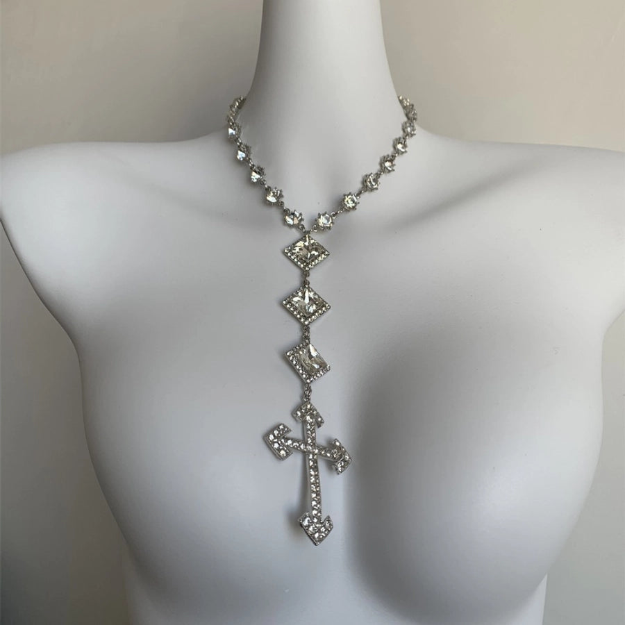 Hip-Hop Exaggerated Punk Cross Tassel Silver Plated Rhinestones Alloy Rhinestone Copper  Necklace