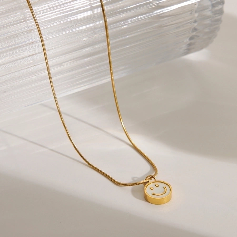 Jewelry Vacation Simple Style IG Style Smiley Face Heart Shape 304 Stainless Steel Acrylic 18K Gold Plated Inlay Pendant Necklace