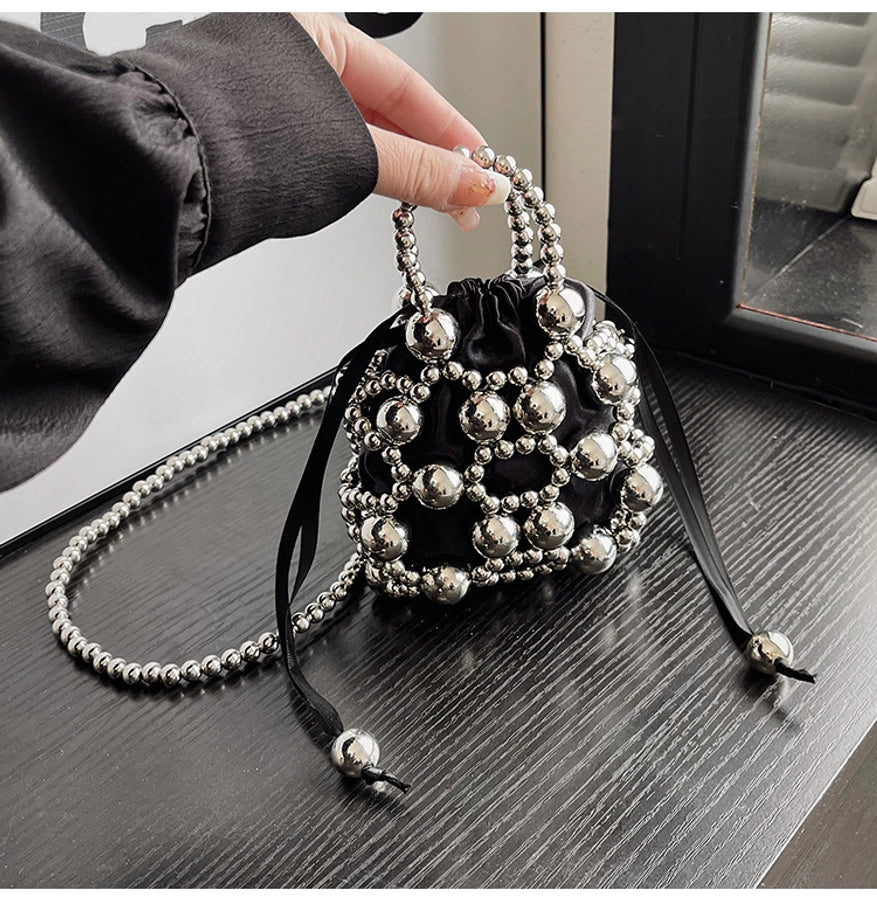 Women's Small Pu Leather Solid Color Elegant Beading Square String Evening Bag