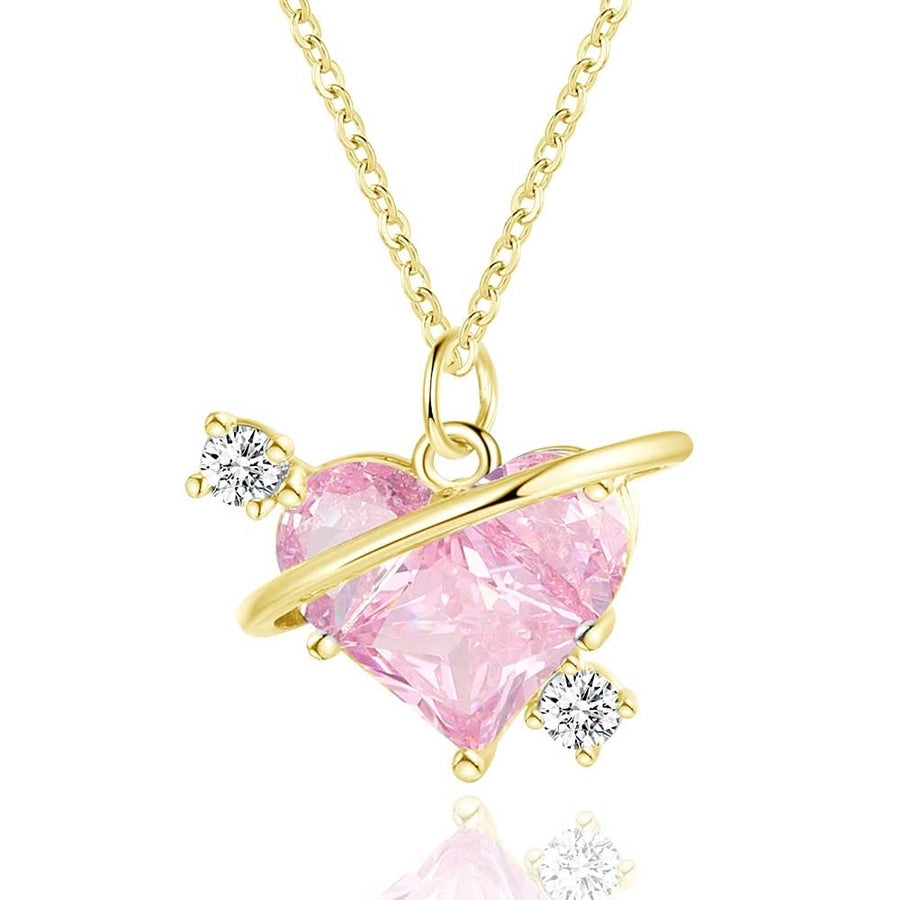Copper Inlay Heart Shape Zircon Pendant Necklace