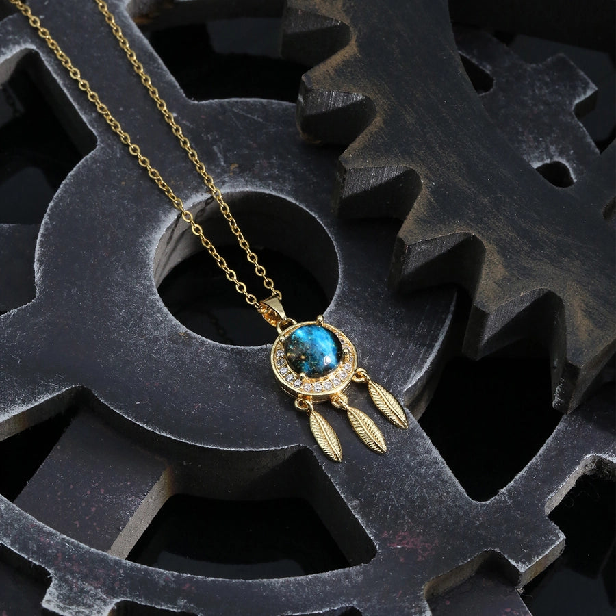 304 Stainless Steel Copper K Gold Plated Plating Inlay Dreamcatcher Resin Zircon Pendant Necklace