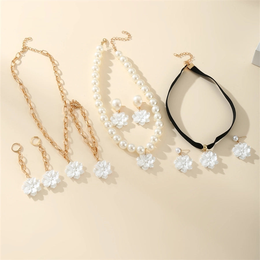 Y2K Elegant Streetwear Flower Alloy Plastic Women's Earrings Necklace Jewelry Set