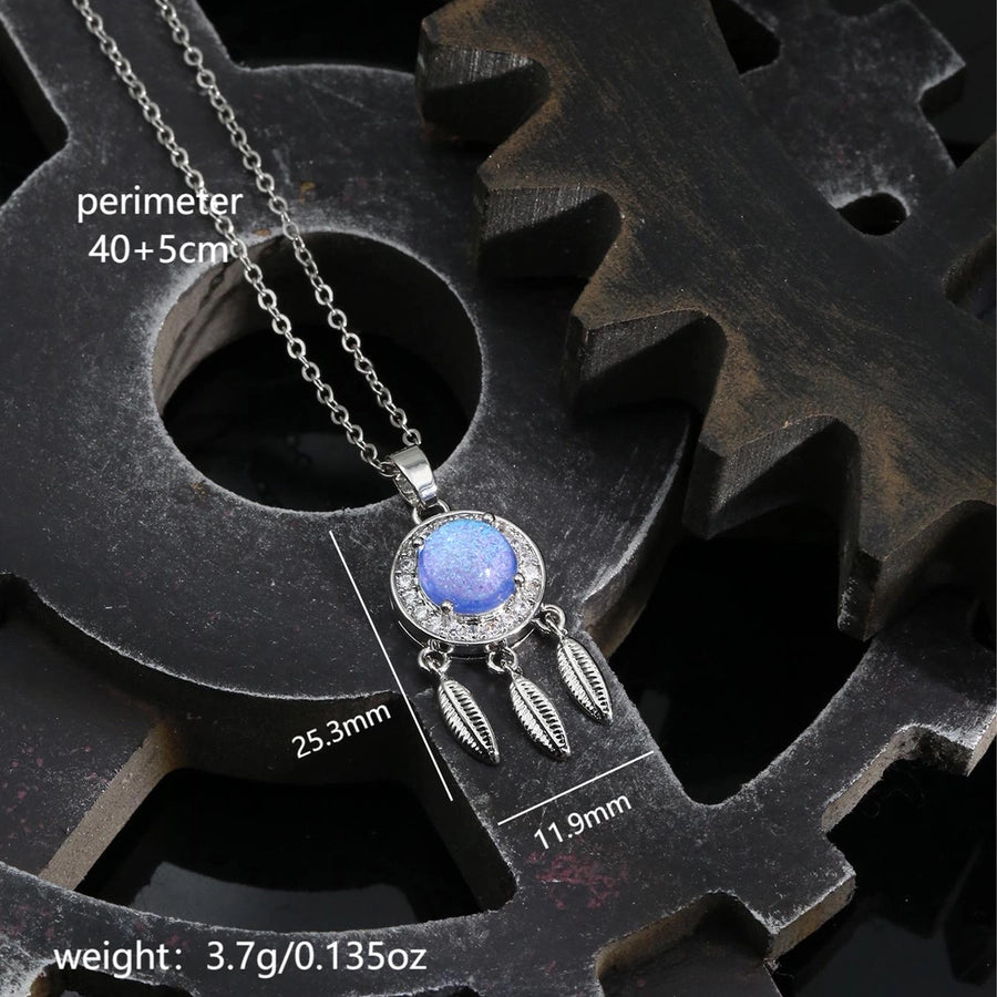 304 Stainless Steel Copper K Gold Plated Plating Inlay Dreamcatcher Resin Zircon Pendant Necklace