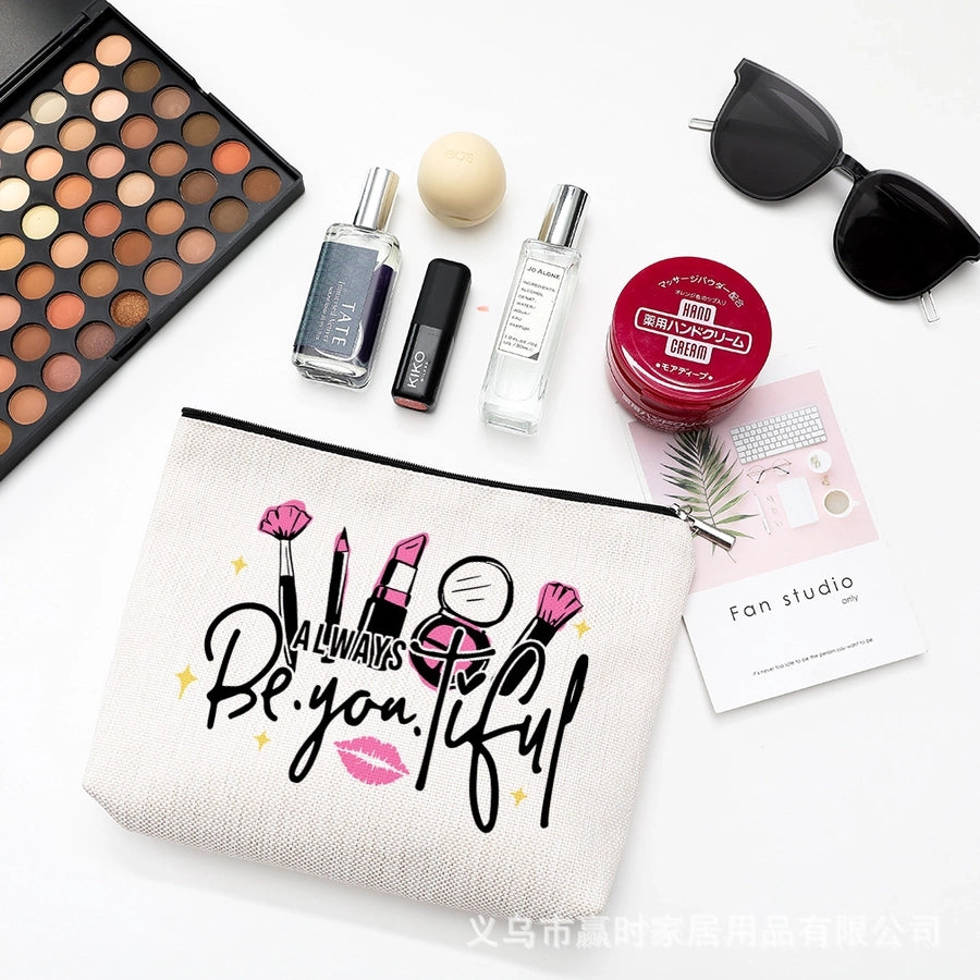 new modern simple style letter printing cotton and linen waterproof cosmetic bag   zipper storage bag